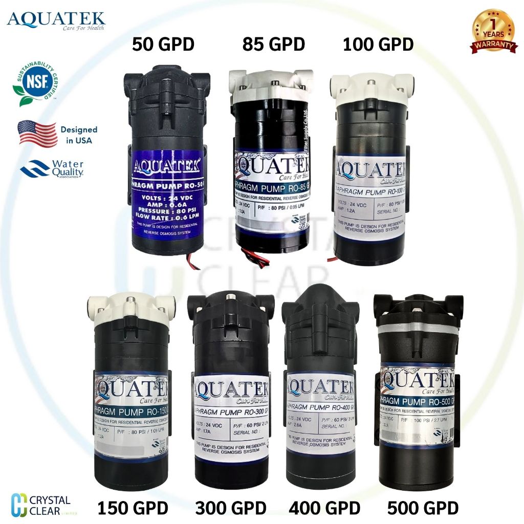ปั๊มผลิต อาร์โอ 50 85 100 150 300 400 500 GPD SET ของเเถม Aquatek Diaphragm Pump