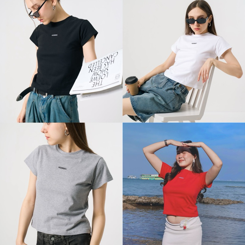 Howmy Baby Tee เสื้อยืด สีขาว และ ดำ เสื้อยืดผู้หญิง เสื้อสีแดง สีเทา เสื้อสีดำ