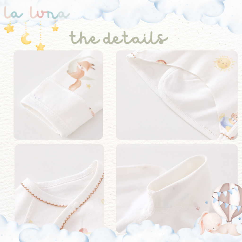 La Luna เซตเสื้อเด็กเด็กแรกเกิด 0-3 เดือน พร้อมหมวก เสื้อป้ายหน้า ผ้าฝ้ายเกรด A 100% - รูปที่ 4