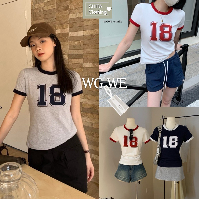 3385# เสื้อคอกลมแขนสั้น สกรีนลายช่วงอก เนื้อผ้ายืดหยุ่นได้เยอะ ทรงสวย TAG:WG.WE