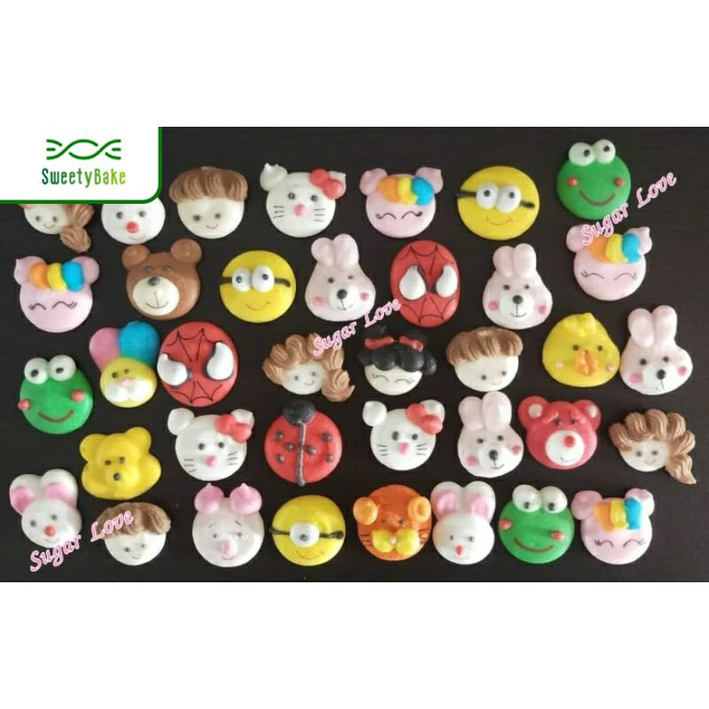 หน้าการ์ตูน น้ำตาลไอซิ่ง 80 ชิ้น/ จำนวน 40 คู่ สำหรับตกแต่งหน้าเค็ก คัพเค้ก
