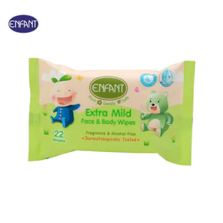 ENFANT (อองฟองต์) Extra Mild Face & Body Wipes ผ้าเช็ดทำความสะอาดแบบเปียก สูตรน้ำแร่บริสุทธิ์ 1แพ็ค/8ห่อ 22แผ่น/ห่อ
