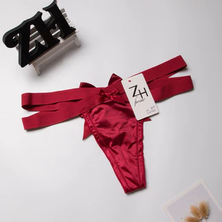 ZH.314กางเกงชั้นในจีสตริงหลังโบว์ผ้าซาติน บิกินี่เซ็กซี่ G-String