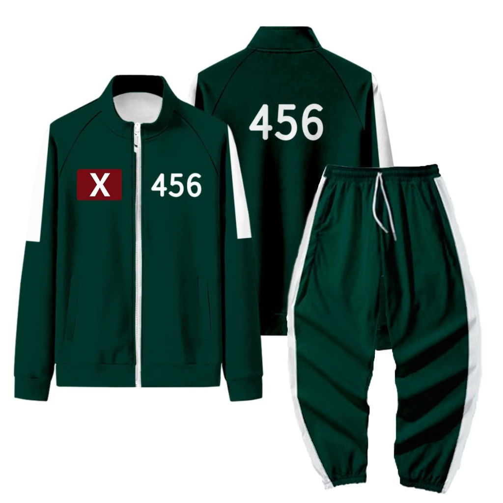 ชุดวอร์ม SQUID GAME ชุดวอร์มแฟชั่น (เสื้อ+กางเกง+ตัวเลข+ป้ายX O) พร้อมส่ง