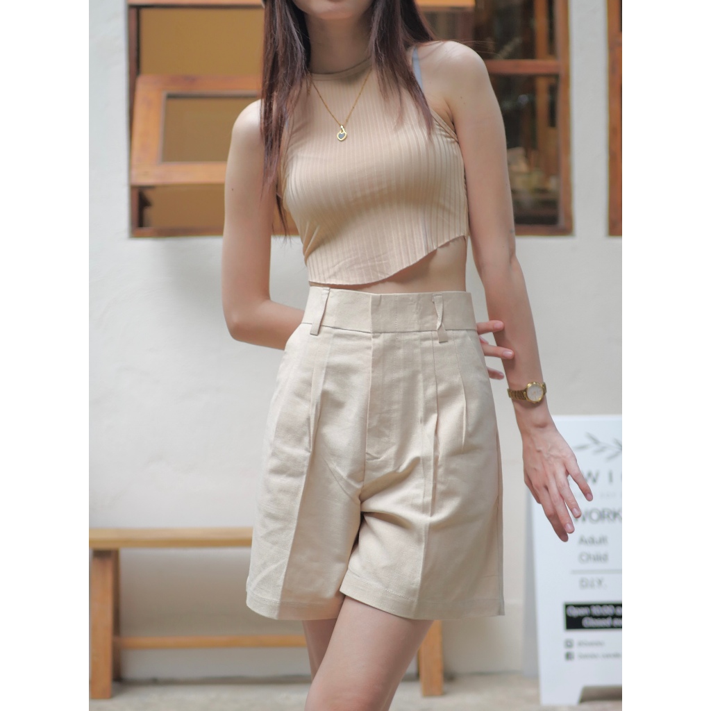 ขาสั้นลินินเอวสูงทรงสวยใส่สบายไม่สม็อค#ขาสั้นลินิน
