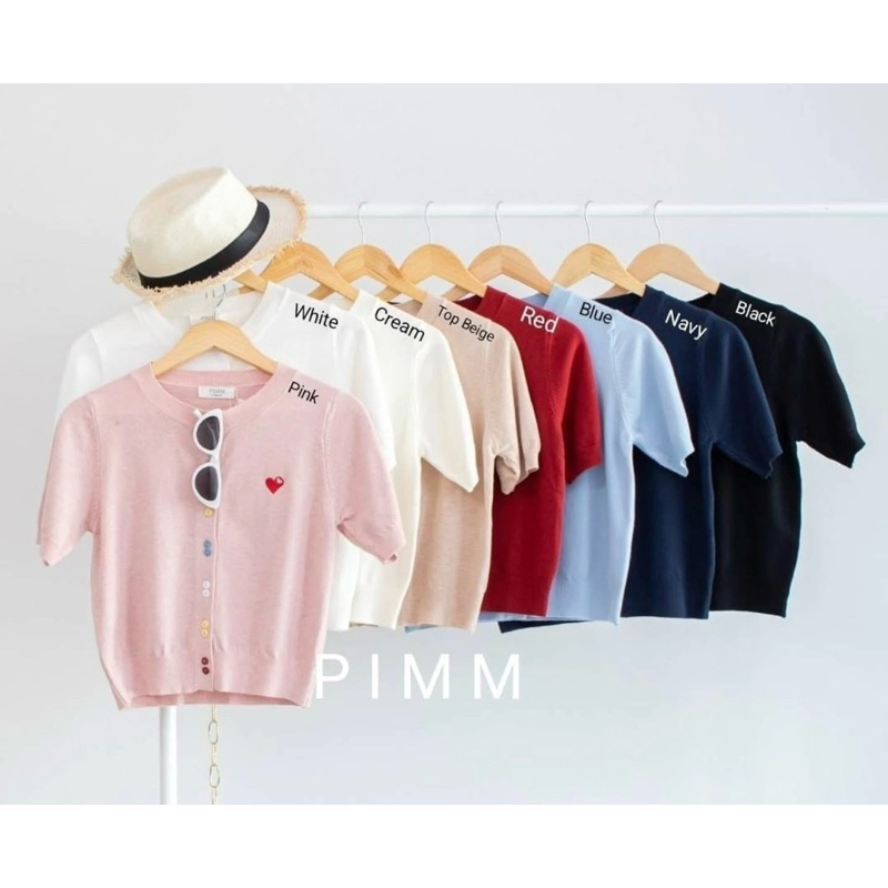 เสื้อไหมพรมแขนสั้น ป้าย PIMM กระดุมสี ปักหัวใจที่หน้าอก มินิมอลมินิใจสุดๆ