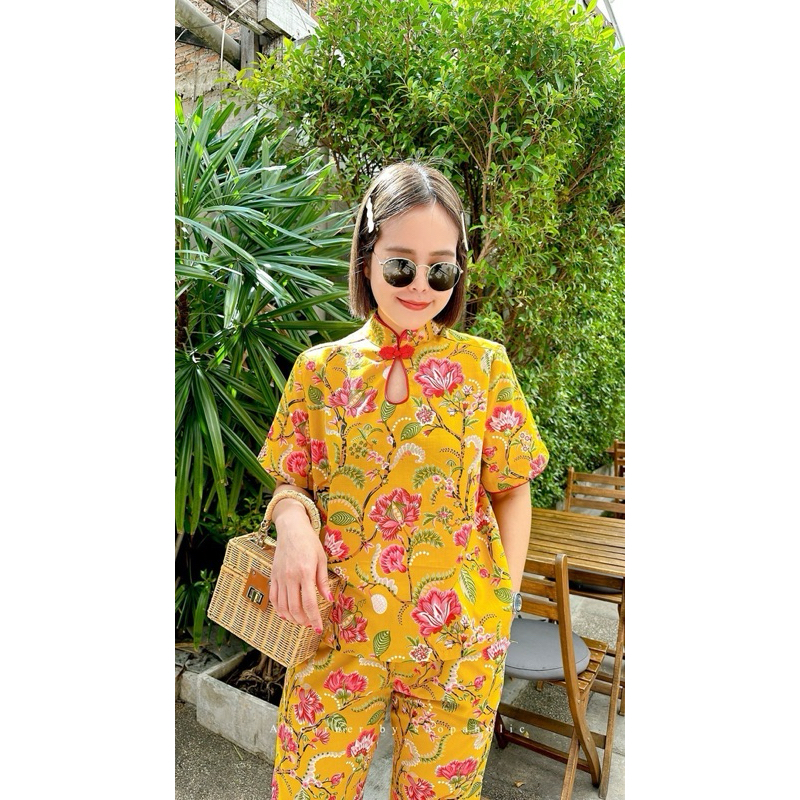 ✅พร้อมส่ง✅ ชุดเซท2ชิ้น เสื้อคอจีนหยดน้ำ อก44”  ผ้าCottonอินเดีย + กางเกงขายาว Amcorner