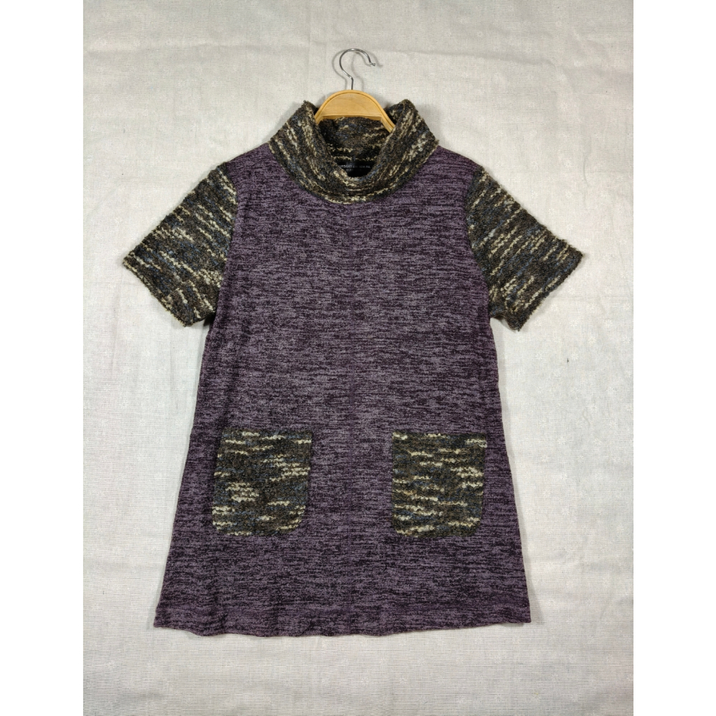 แบรนด์ PURSUIT DE IDEAL ELEGANCE size M-L เสื้อไหมพรมตัวยาวคลุมสะโพกสีม่วงคอเต่าสภาพใหม่  รอบอก 36 ถ