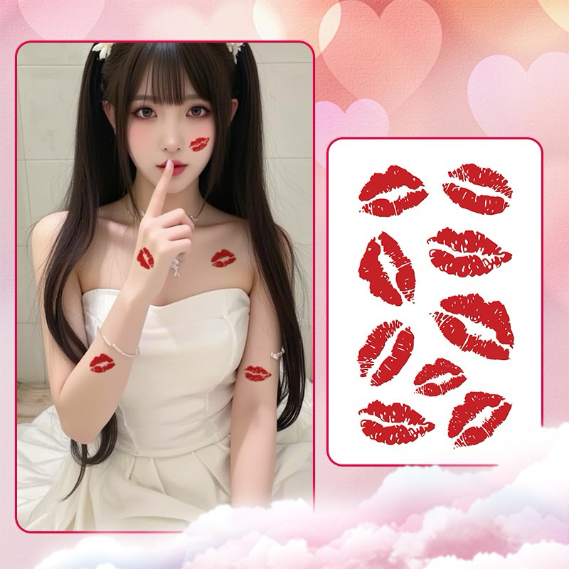 พร้อมส่งจากไทย❤️สติ๊กเกอร์แทททู รอยจูบ💋 แทททูรอยจูบ แทททูวาเลนไทน์