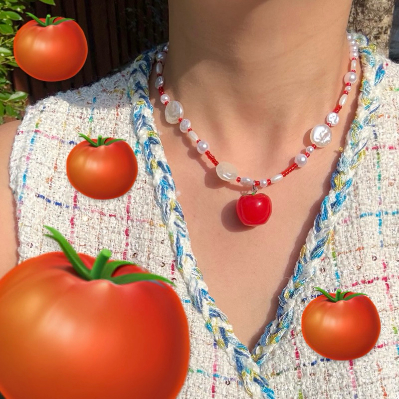 Piing me Necklace | สร้อยคอลูกปัดพร้อมจี้มะเขือเทศ
