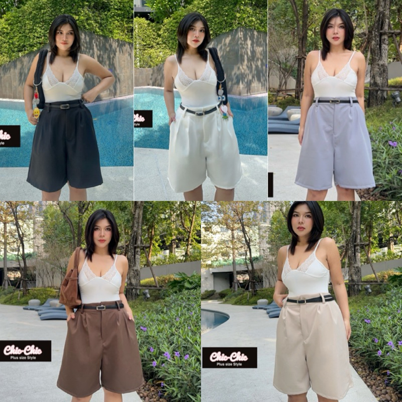 กางเกงขาสั้น+เข็มขัด กางเกงขาสั้นสุดชิคสไตล์korea ไซส์ใหญ่ สาวอวบYY