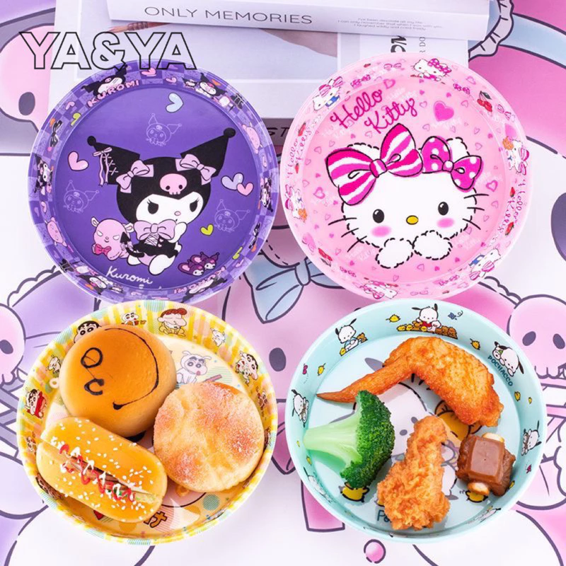 YA&YAพร้อมส่ง💕 ชามเมลามีน (6นิ้ว) ทรงกลม ทรงเหลี่ยม จานลายการ์ตูนคิตตี้ จานชามเด็ก ใส่ขนม ผลไม้ ของว่าง