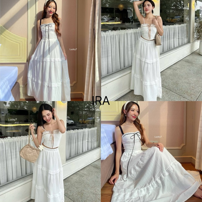 BY IRA Lolita skirt(มี2แบบ)กระโปรงยาว+กระโปรงสั้นระบายลูกไม้สีขาว