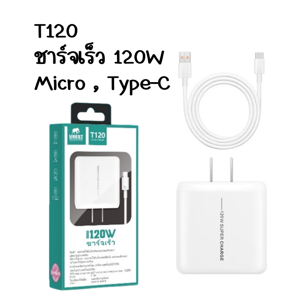 ชุดชาร์จ UBEST TYPE C Micro 120W 【หัวชาร์จ + สายชาร์จ 】