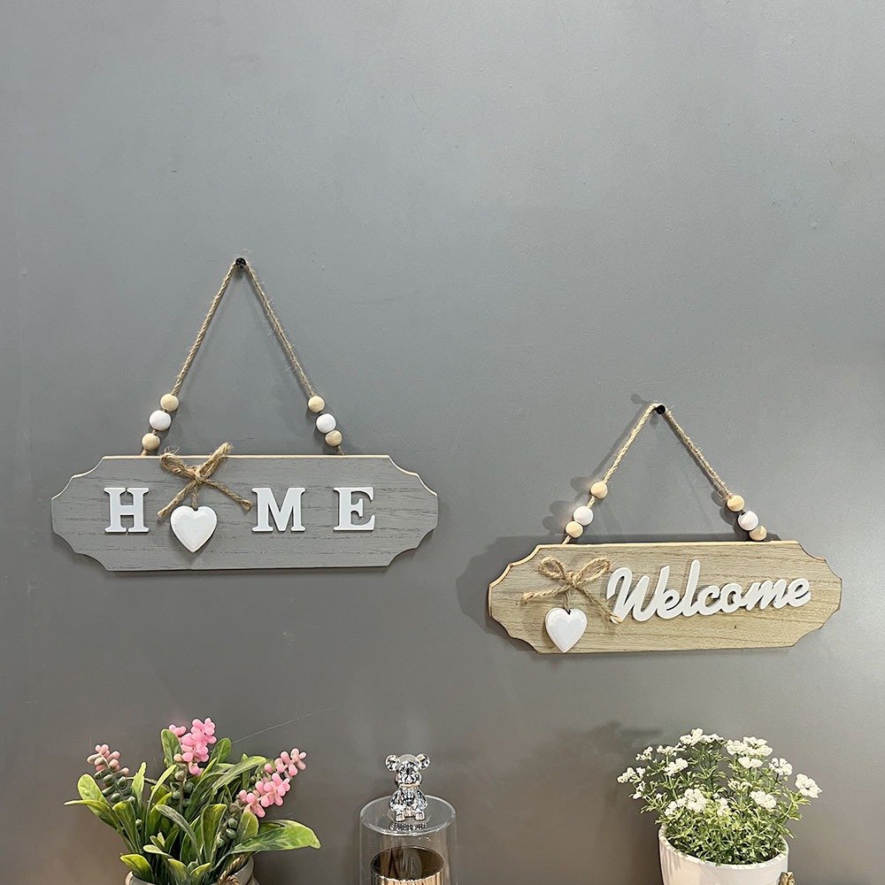 💥พร้อมส่งป้ายไม้แขวนวินเทจตกแต่งwelcomeและhomeขนาด7.7*25.8cm