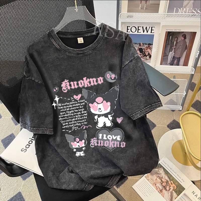 เสื้อยืดฟอกวินเทจผู้หญิงและผู้ชาย ผ้าคอตตอน 100% oversize เสื้อผ้าแฟชั่นสกรีนลายเท่ เสื้อโอเวอร์ไซส์สไตล์เกาหลี ฮิปฮอป