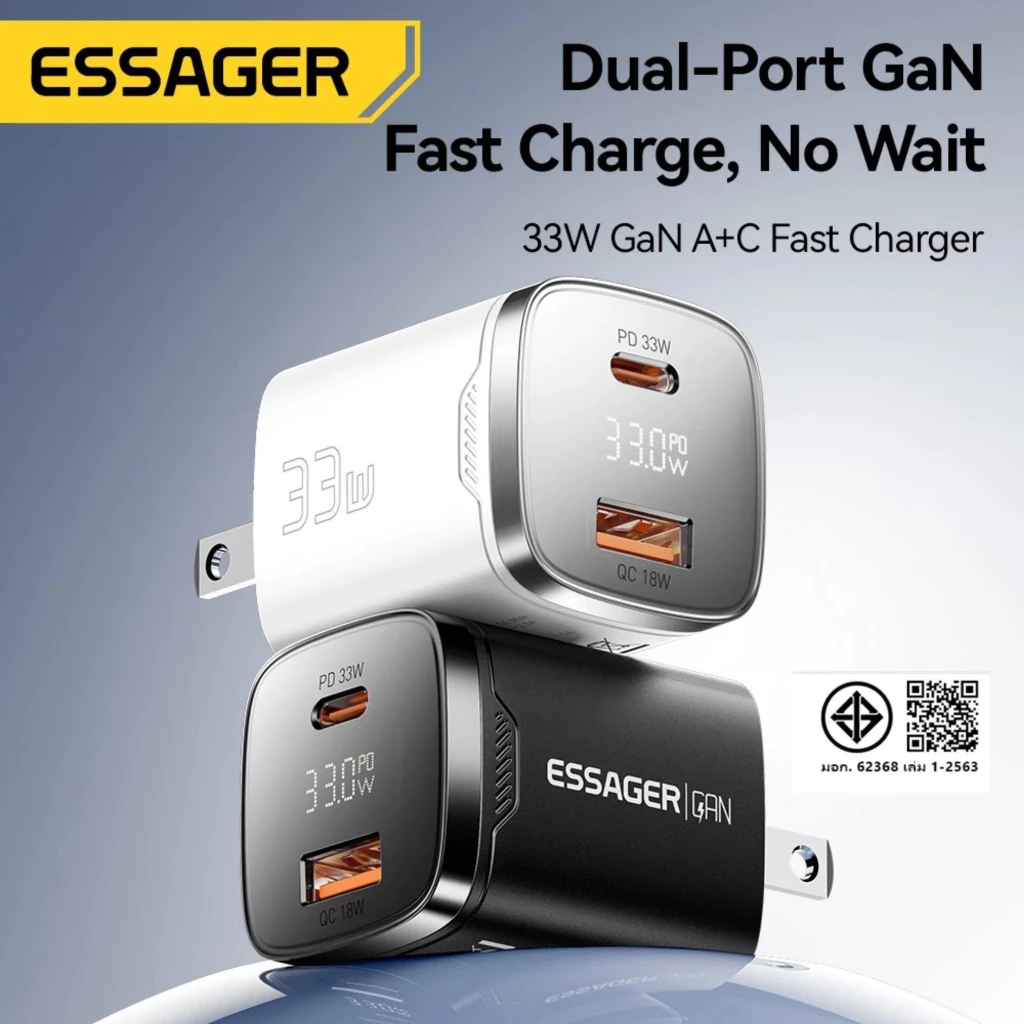 Essager 33W GaN จอแสดงผลดิจิทัล USB Typ C ที่ชาร์จเดินทาง PPS PD QC ชาร์จเร็ว 3.0 ชาร์จเร็ว ที่ชาร์จสําหรับ Samsung B02