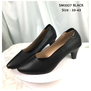 prettycomfort รองเท้าคัทชู ผู้หญิง ทรงหัวแหลม สูง2นิ้ว ส้นกันลื่นตอกมือ หนังพียู นิ่มใส่สบาย SM3327