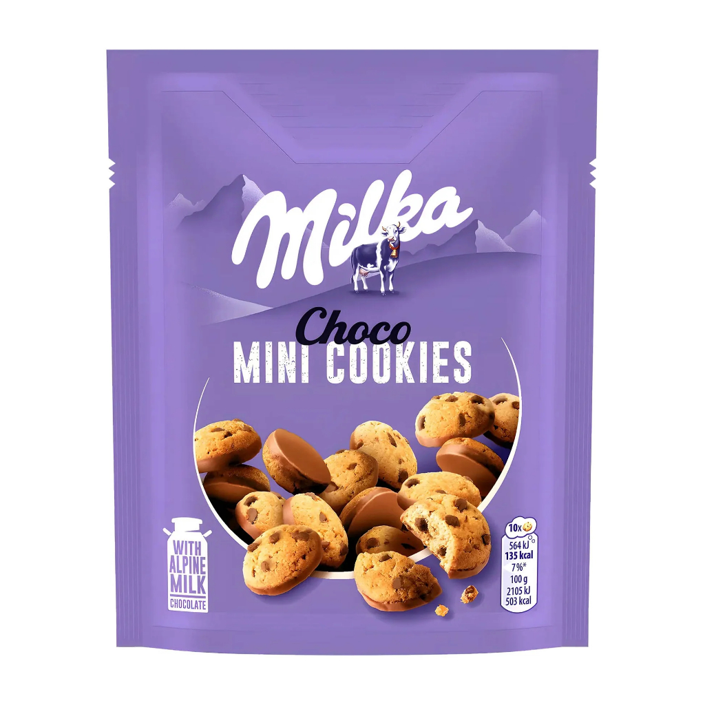 Milka Choco Mini cookies Net:110 g มินิคุกกี้ผสมชิ้นช็อกโกแลต Milka จากเนเธอร์แลนด์  BBF.31/03/26