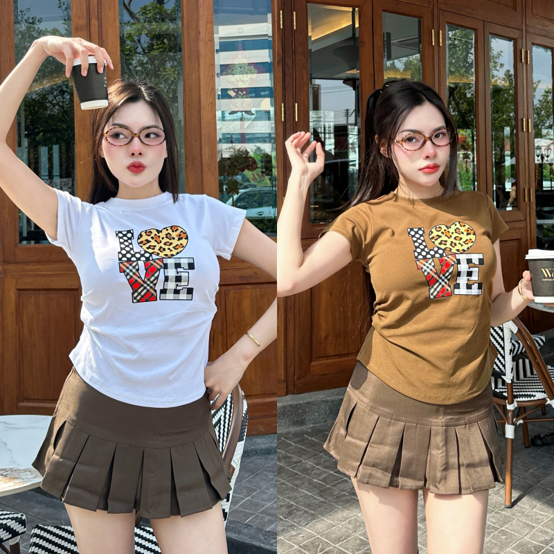 SpinnyHouse เสื้อยืดจั๊มข้าง สกรีนลายเสือ โทนมินิมอล ผ้ายืดยูนิ สาวอวบใส่ได้ รุ่น จั๊มข้างสกรีนเลิฟเสือ