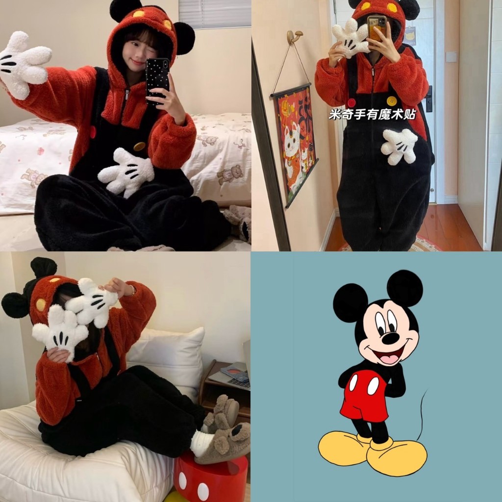 🐭ชุดนอนมิกกี้เมาส์พร้อมถุงมือ Mickey Mouse pajamas with gloves ชุดคอสเพลย์ ชุดมาสคอต ชุดนอน ชุดแฟนซี 19031