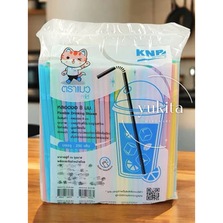 (1ห่อ) หลอดงอ 8 มิล 250 เส้น **ตราแมว ไม่หุ้มฟิล์ม หลอดพลาสติก หลอดอนามัย หลายสี