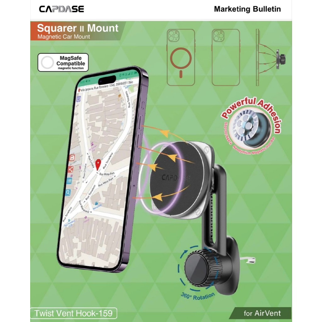 CAPDASE Squarer II Magnetic Car Mount / รุ่น TWIST VENT HOOK-159 / ที่จับโทรศัพท์มือถือในรถแบบแม่เหล็ก สำหรับช่องแอร์
