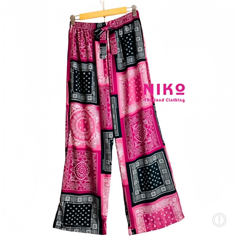 NIKo (มีลายมาเรื่อยๆ) กางเกงขายาวไซส์ใหญ่สาวอวบผ้าไหมญี่ปุ่น สะโพก 40-48“(หน้าผ้า 54”)ใส่สบาย มีกระเป๋า 2 ข้าง