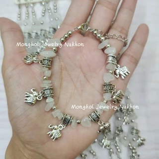 สร้อยข้อมือห้อยช้าง เงินล้วน สลับหินนำโชคสีต่างๆ