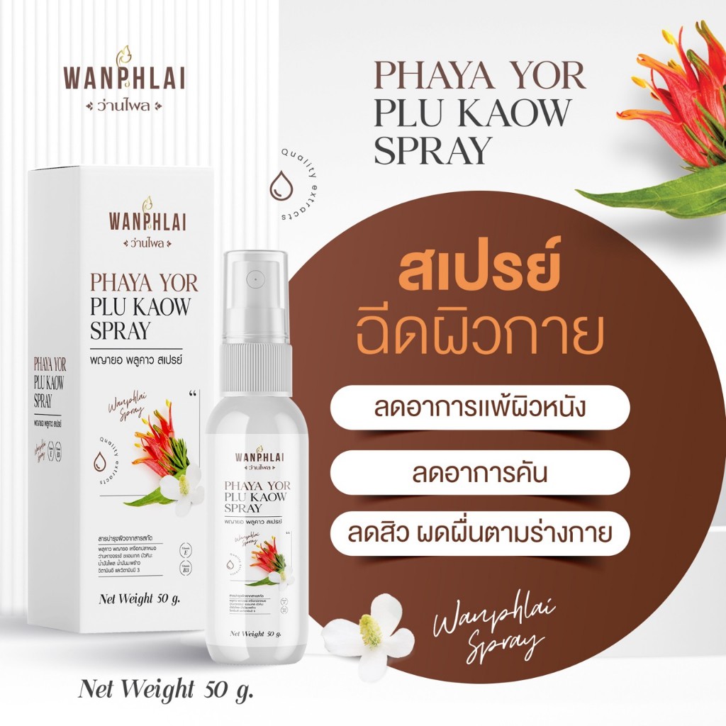 สเปรย์พญายอ พลูคาว แก้คัน น้ำเหลืองเสีย แก้สิวเม็ดผดผื่นคัน รักษาเริม งูสวัด ขาลาย ผิวเป็นขุย สะเก็ดเงิน กลากเกลื้อน
