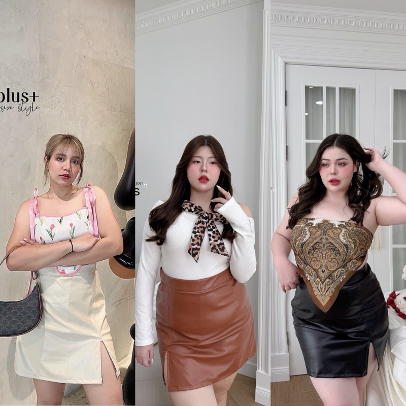 /LD/ กระโปรงสาวอวบ กระโปรงหนังผ่าหน้าขาแมทช์ง่าย ติดตู้เลย #เสื้อผ้าไซส์ใหญ่ สาวอวบอ้วน พลัสไซส์
