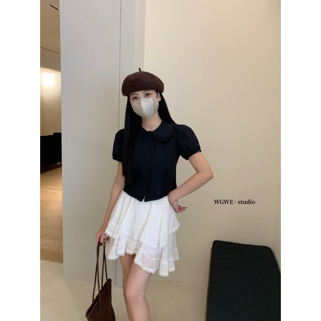 🧡🧵 🇰🇷 W3634 เสื้อแขนตุ๊กตา แต่งปกและชายเสื้อ ทรงน่ารักมากค่ะ แฟชั่นเกาหลี TAG WG.WE 🧵🧡 - รูปที่ 3