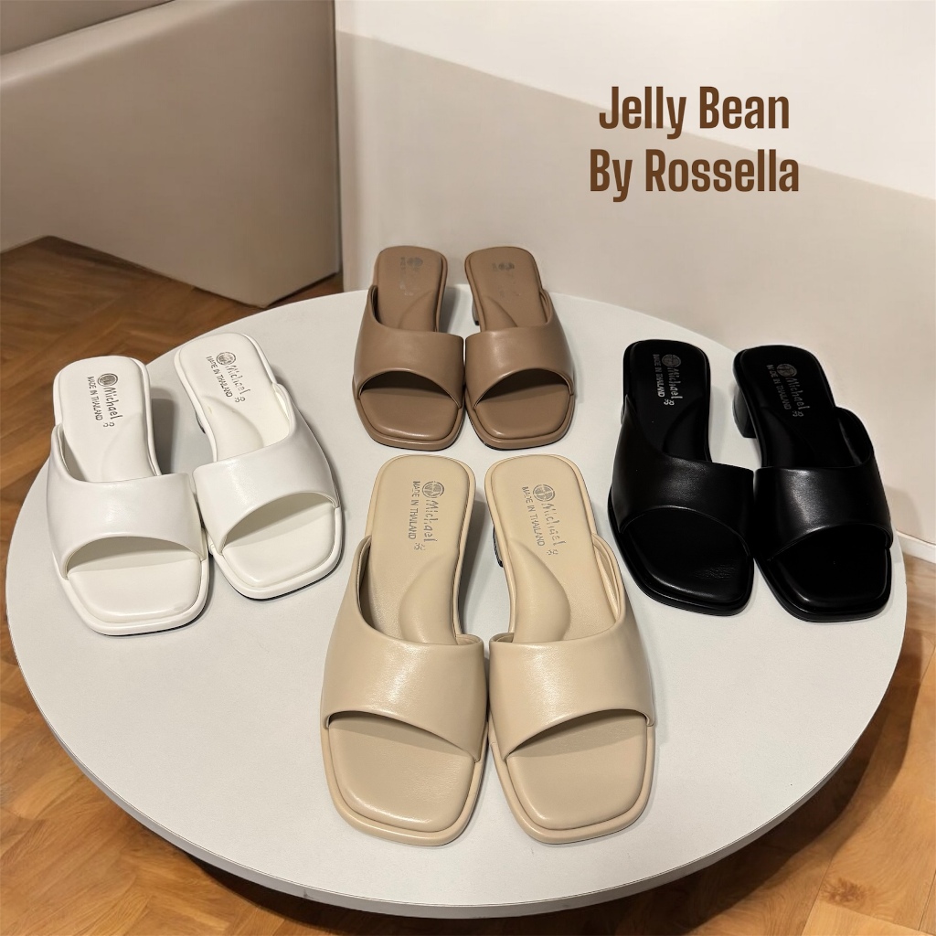 [รุ่นพื้นหนานุ่ม] รองเท้าแตะนุ่มนิ่มส้นสูง 2 นิ้ว ( เท้าอวบ +1 ไซส์ ) รุ่น Jelly Bean by Rossella