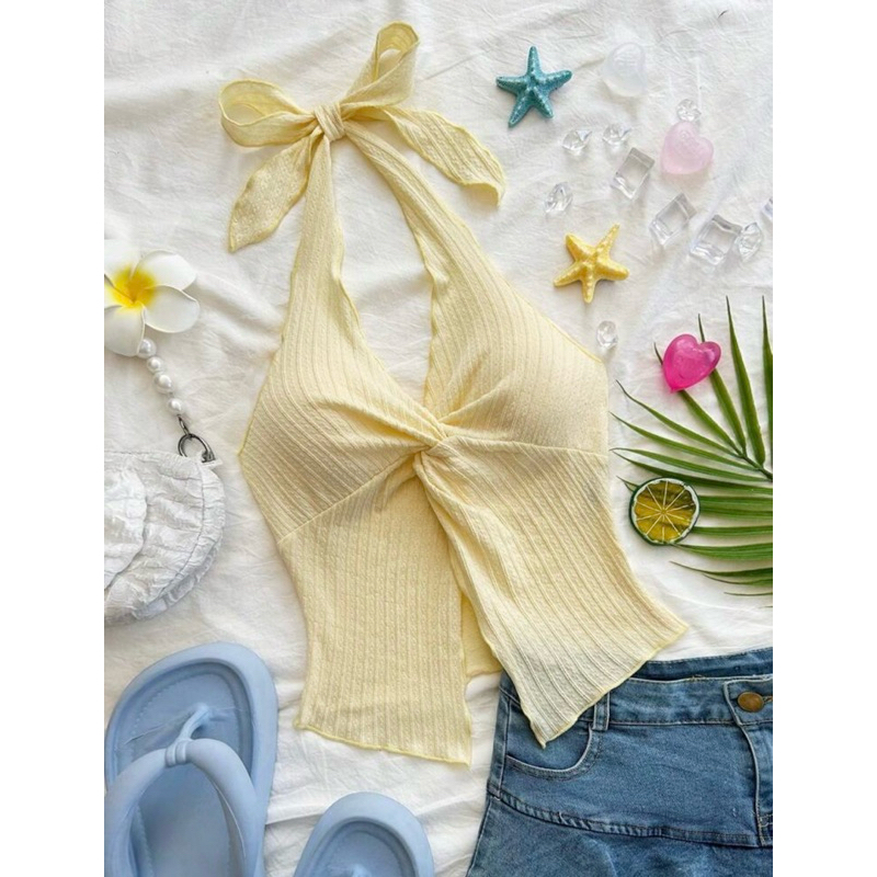 EZshop เสื้อกล้ามผูกคอ เซ็กซี่ สีเหลืองนวล🇹🇭พร้อมส่ง