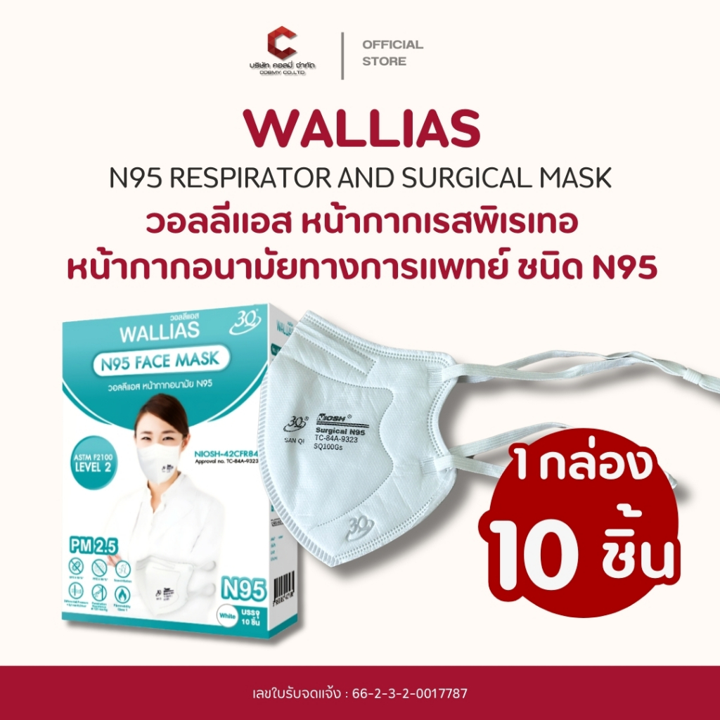 【พร้อมส่ง】N95 แบบ10ชิ้น/20ชิ้น Face Mask ยี่ห้อ Wallias NIOSH (คุณภาพป้องกันสูงสุด) หน้ากากอนามัยกรองฝุ่น PM 2.5