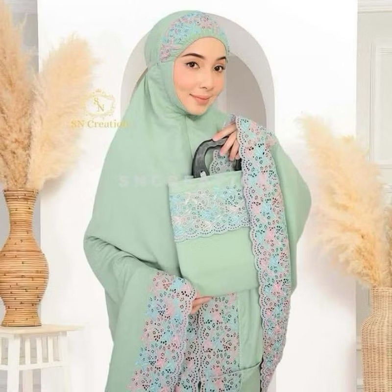 ผ้าละหมาดรุ่น sitikhadijah primiam ปักดอก เนื้อผ้า คอตตอนแท้ แถมฟรีกระเป๋า งานปักอินโดแท้