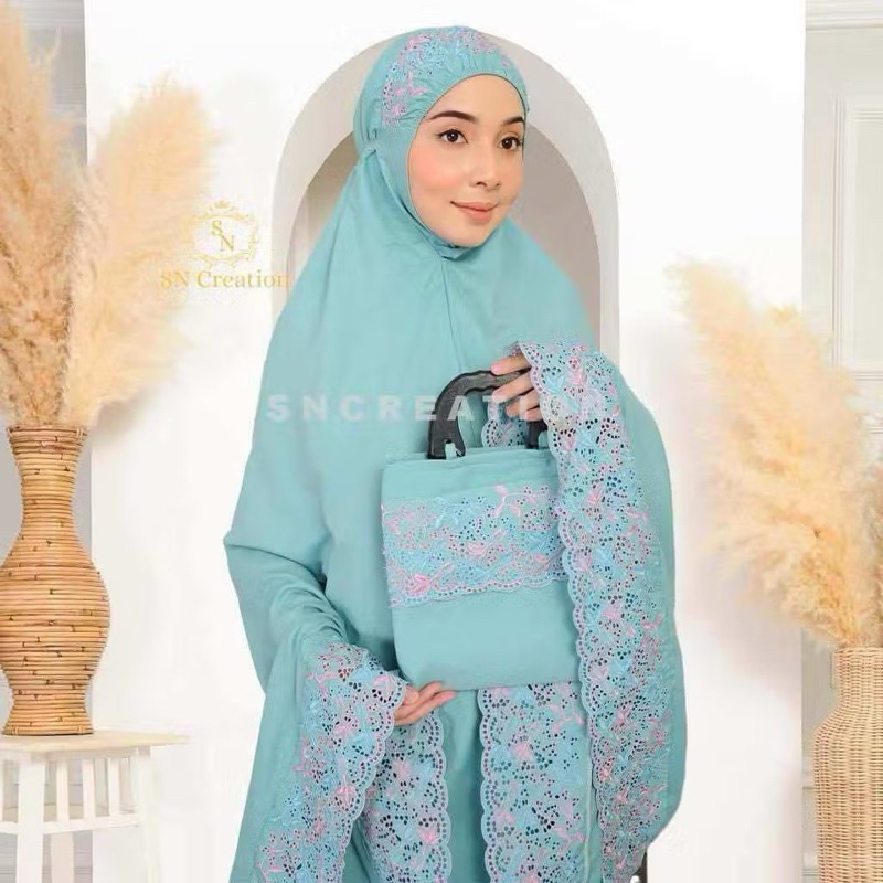 ผ้าละหมาดรุ่น sitikhadijah primiam ปักดอก เนื้อผ้า คอตตอนแท้ แถมฟรีกระเป๋า งานปักอินโดแท้