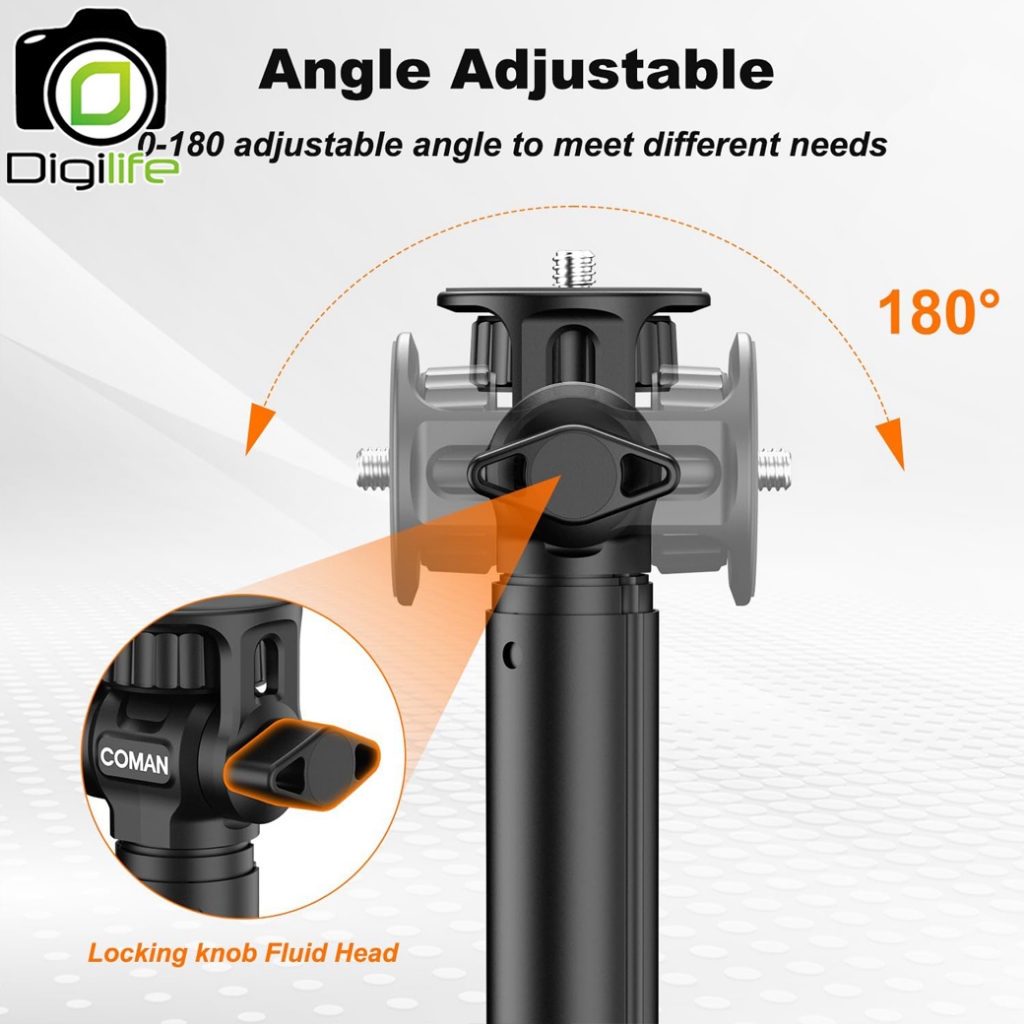 Coman Tripod MT60 - Camera & Phone Stand ขาตั้งมือถือ ขาตั้งกล้อง ไม้เซลฟี่ สูง 180 ซม. / Digilife Thailand