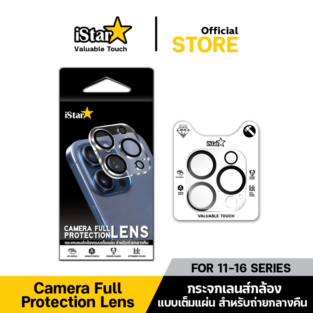 iStar ฟิล์มกันรอย เลนส์กล้อง ถ่ายกลางคืน For iphone 17 16promax 16plus 15promax 15 plus 14 pro 13 11