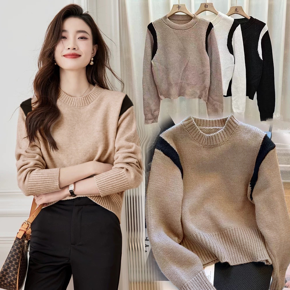 เสื้อถักไหมพรมผู้หญิง ทรงหลวมสไตล์เกาหลี เรียบง่ายสบายๆ สีทึบแฟชั่นทุกการแข่งขันเสื้อสเวตเตอร์ถัก🍀🌈
