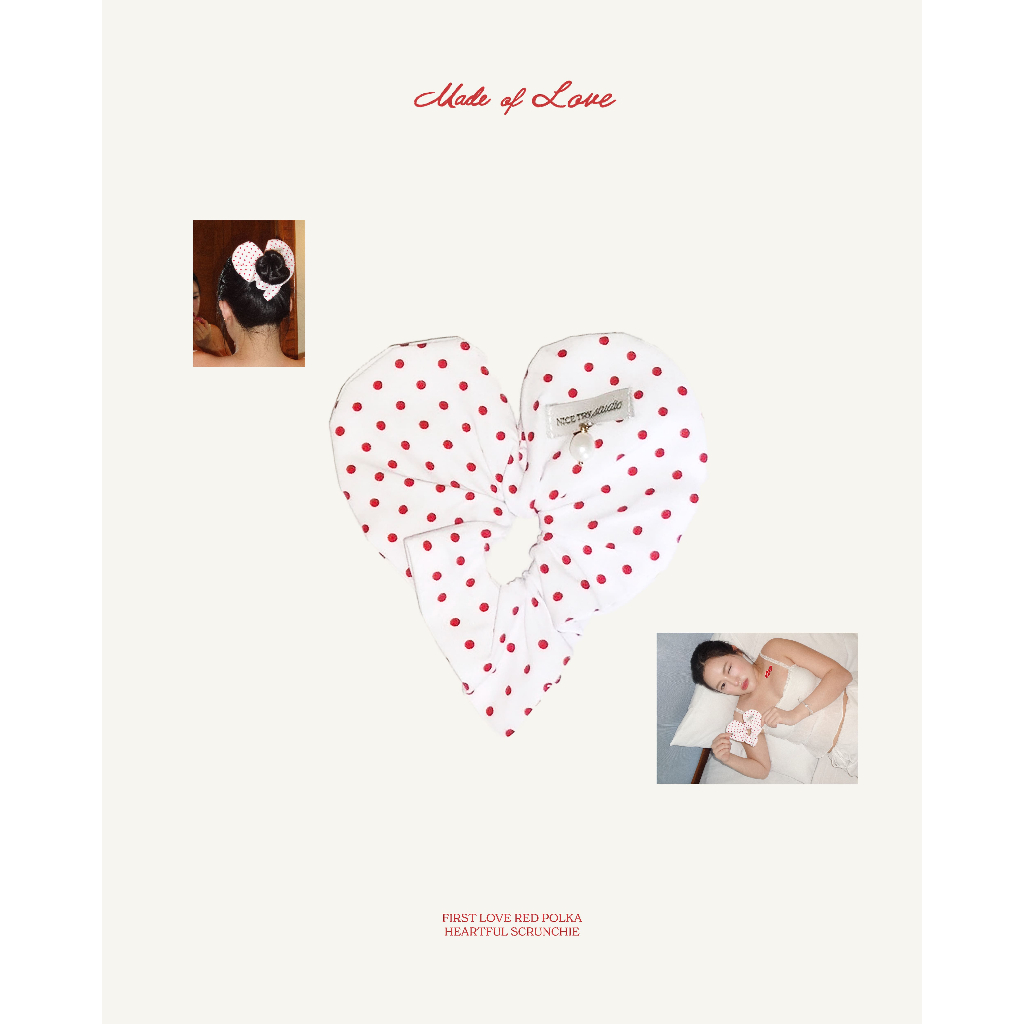 nice try studio - First Love Heartful Scrunchie - Made of Love Collection ที่มัดผมรูปหัวใจพร้อมจี้ไข่มุกแท้ #077