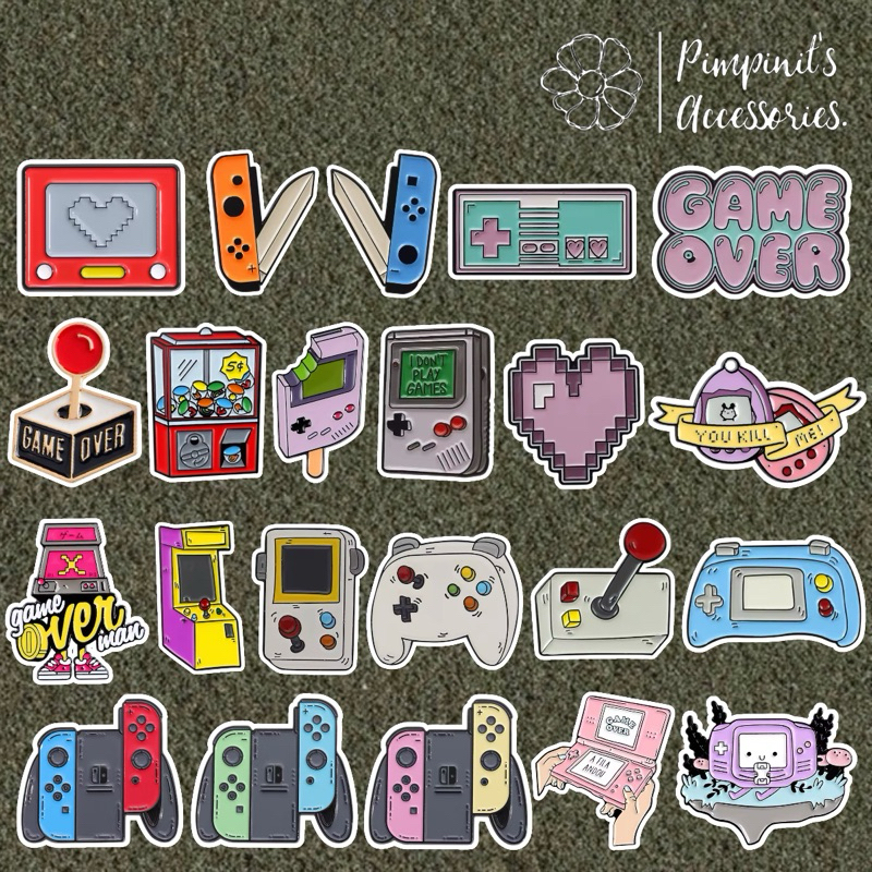 ✿ ร้านในไทยพร้อมส่ง : เข็มกลัดเซ็ทเกมบอย นินเทนโด้ | “I DON’T PLAY GAMES” GAME BOY NINTENDO Enamel Brooch Pin Set.