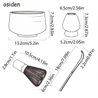 osiden ชุดชามมัทฉะ (4ชิ้น) Chawan ถ้วยชงมัทฉะ ถ้วยชงชาเขียว แปรงชงชา ที่ใส่มัทฉะ ที่ตักมัทฉะ