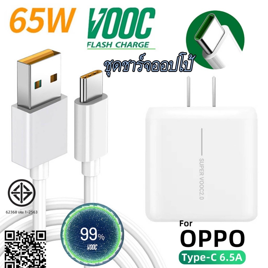 ⚡️สายชาร์จ ชุดชาร์จออปโป้ For OPPO Realme TYPE C 65W Super Vooc ชาร์จเร็ว [หัวชาร์จ + สายชาร์จ] fast