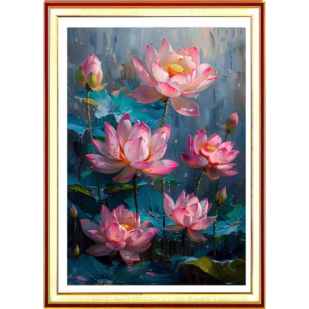 *พร้อมส่ง* ชุดปักครอสติช ลายภาพวาดบึงบัว (ปักเต็มผืนผ้า ไม่มีเดินเส้น ผ้า11CT พิมพ์ลาย ปัก 3 เส้นเล็ก) ขนาด 50*74 ซม.