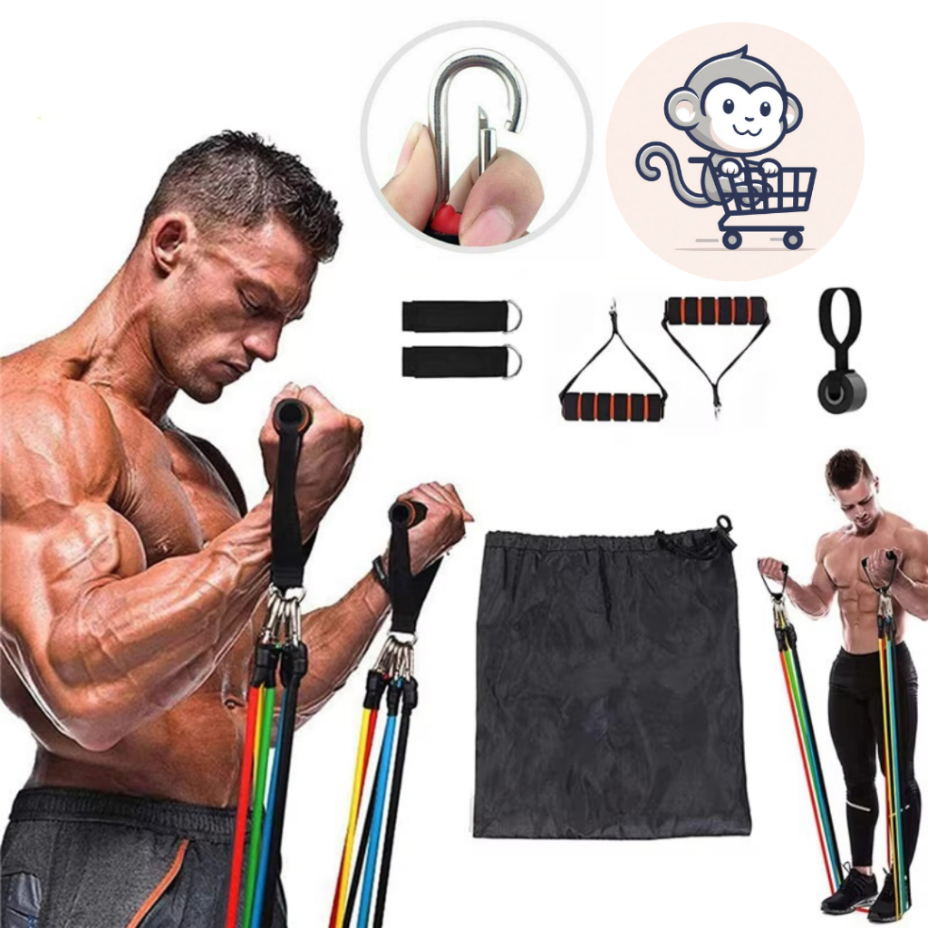หัวตะขอเหล็กใหญ่ ยางยืดสายแรงต้าน  Resistance band 11 pcs ยางยืดออกกำลังกาย