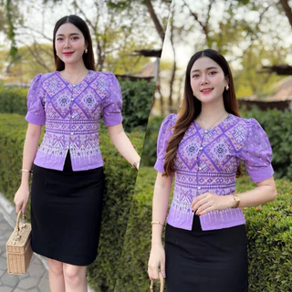 เสื้อผ้าฝ้ายพิมพ์ลาย ลายใหม่สวยๆ คอกลมแขนตุ๊กตา