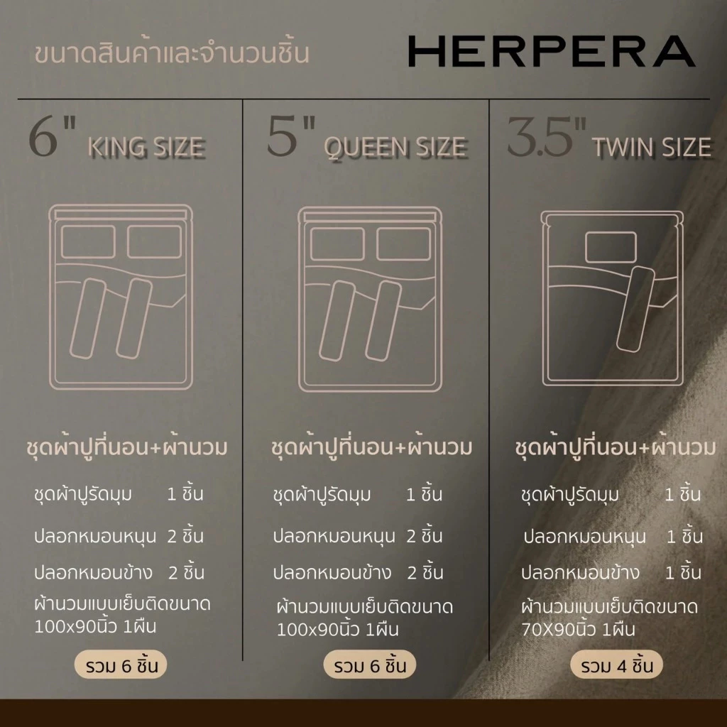 HERPERA ชุดเครื่องนอนพร้อมผ้านวมทูโทน สีเทาดำ-กรม ขนาด 3.5/5/6 ฟุต thumbnail 10