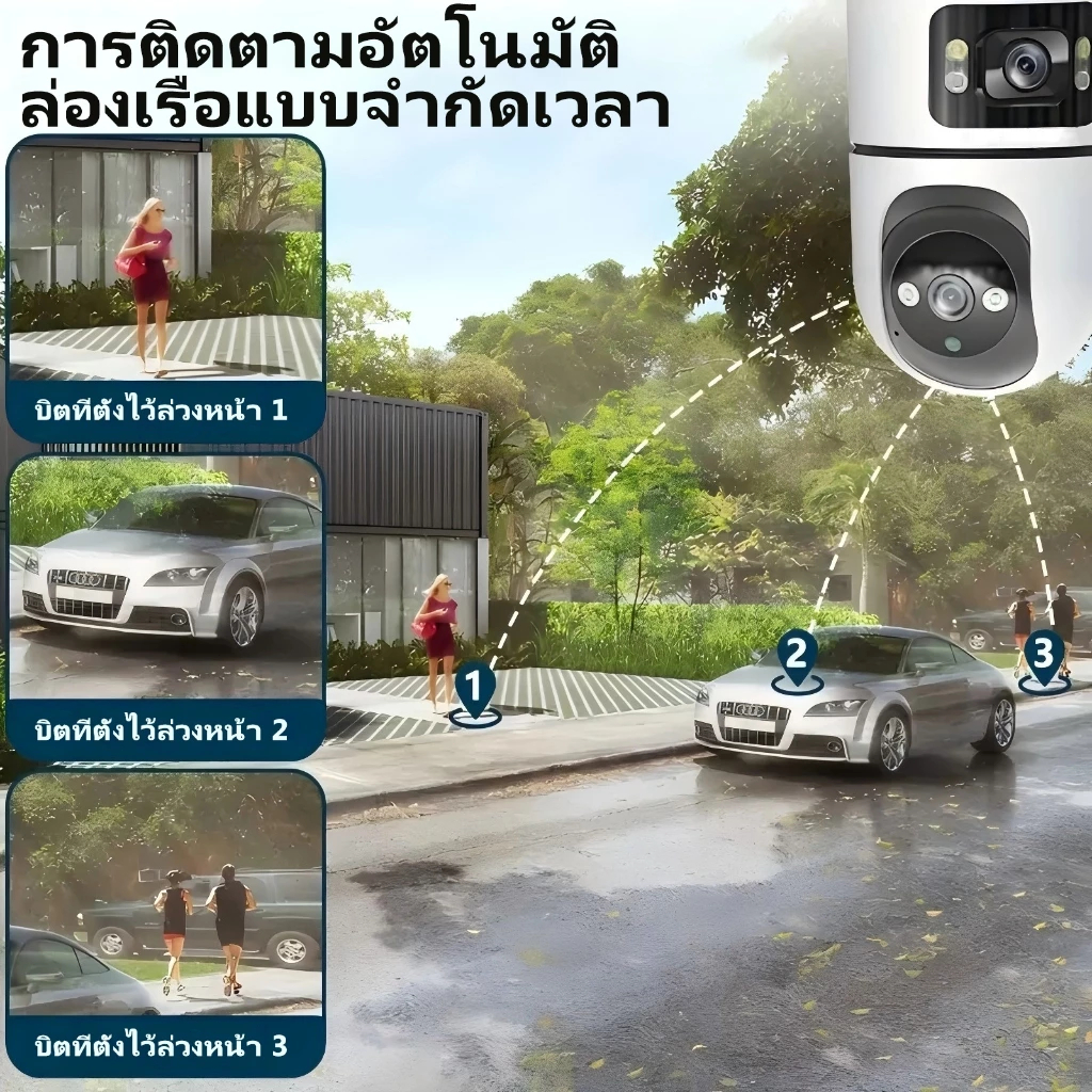 YOOSEE กล้องวงจรปิด double lens ดูสองหน้าจอเลนส์สองช่องพร้อมกัน 8MP ภาพความละเอียดสูงที่ไม่มีทางตัน กันน้ำ FULL Color