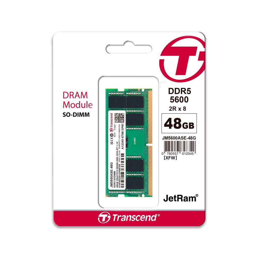 Transcend RAM-Memory DDR5-5600 SO-DIMM 48GB รับประกันตลอดอายุการใช้งาน-มีใบกำกับภาษี- JM5600ASE-48G